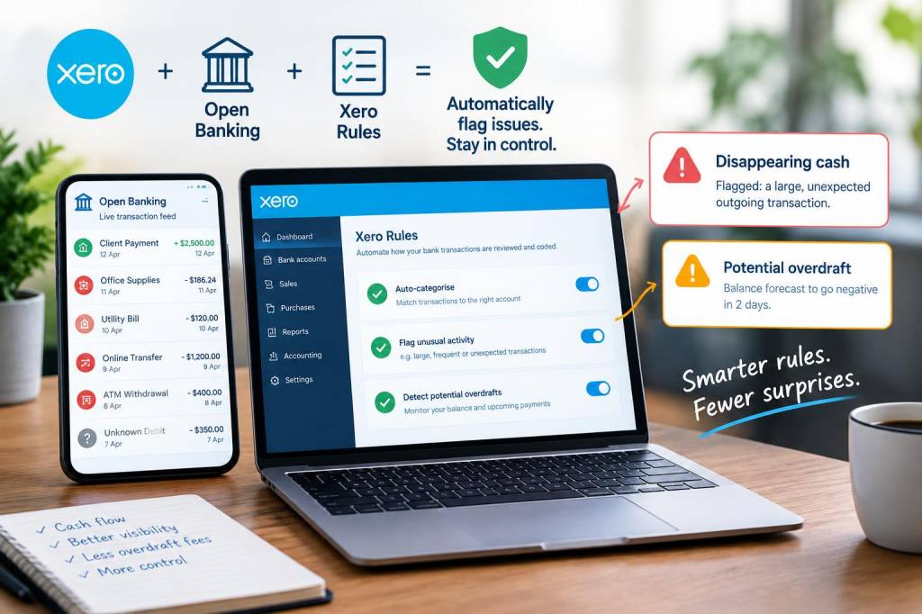 Using xero rules and open banking to auto‑flag disappearing cash and stop surprise overdrafts