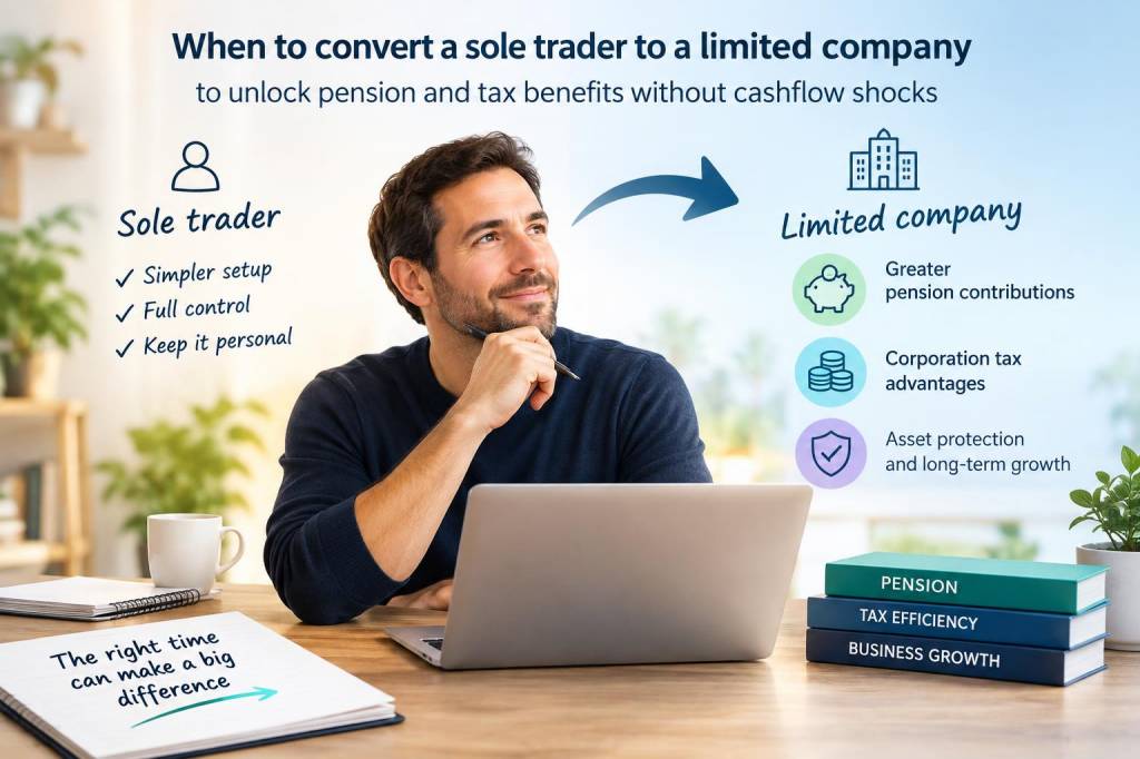 When to convert a sole trader to a limited company to unlock pension and tax benefits without cashflow shocks